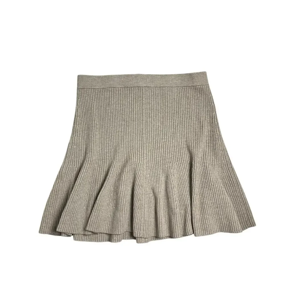 Tanya Taylor Skirt L Brown Knit Flounce Pull On Jennie Academia‎